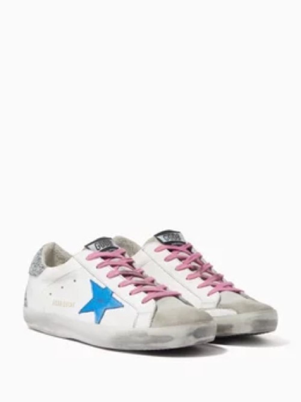 Golden Goose Superstar Sneakers Blue Star Glitter Heel White Leather Size 39 - Picture 16 of 16